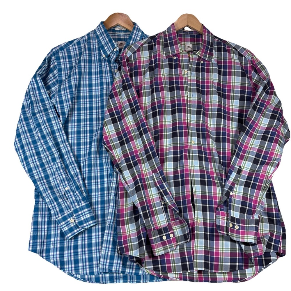 Peter Millar Nanoluxe Button Down Plaid Shirt Mens‎ Sz L Gingham Check Lot Of 2